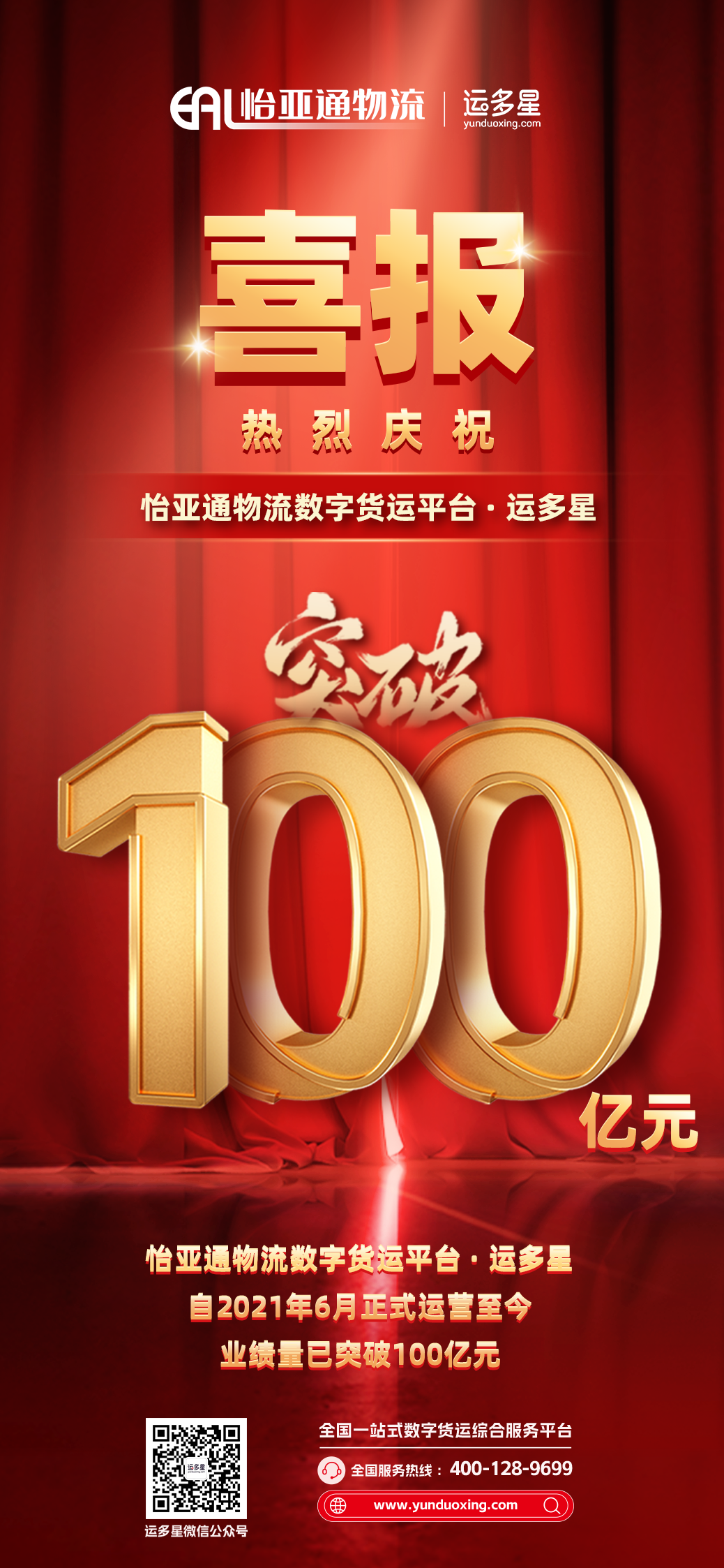 热烈庆祝 | AG庄闲物流数字货运平台·运多星累计业绩量突破100亿元
